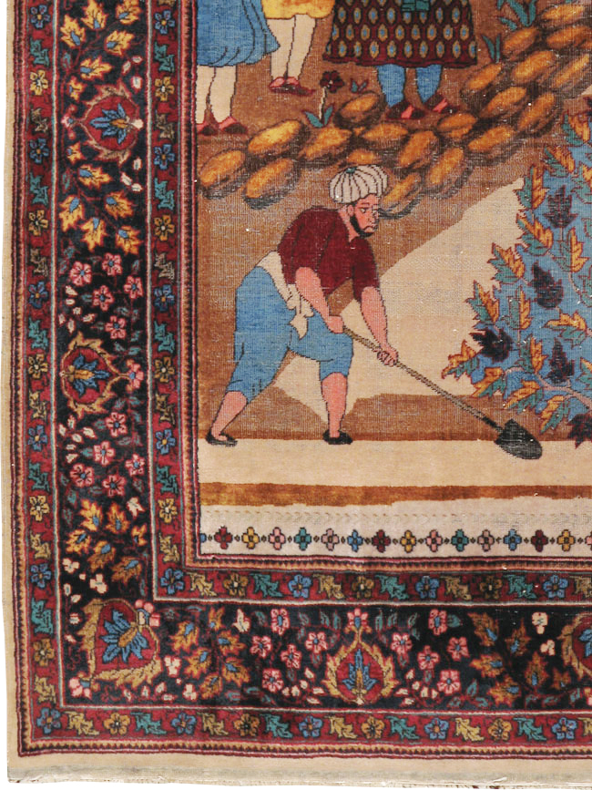 Vintage Indian Lahore Pictorial Rug, No.23797 - Staging