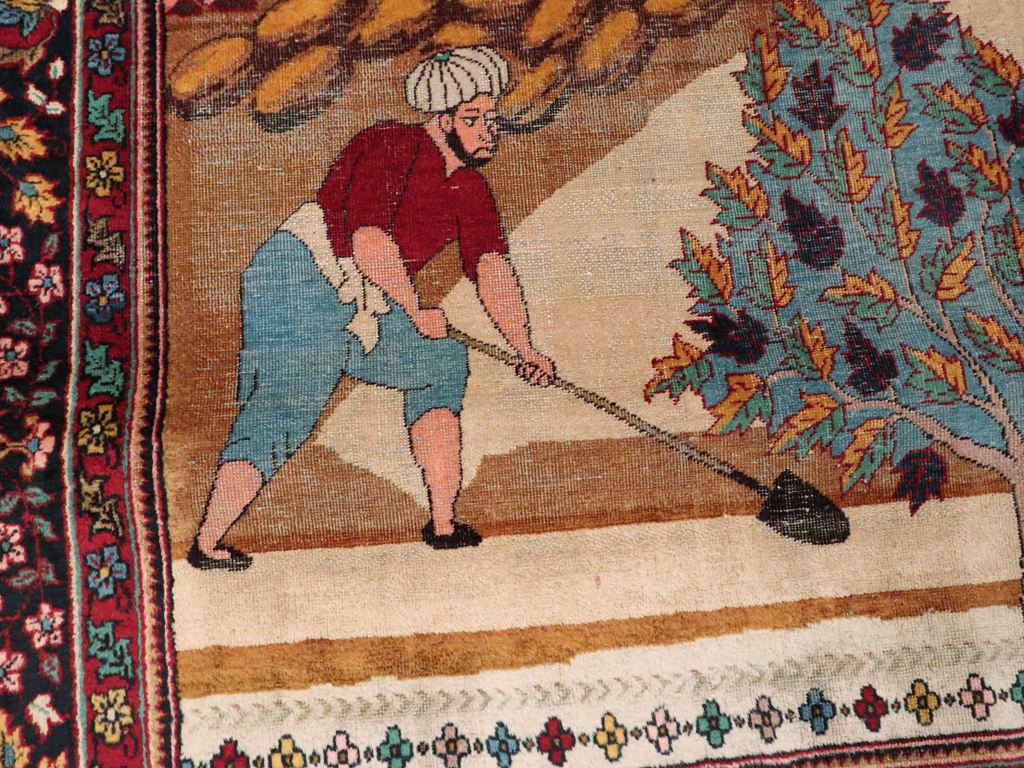 Vintage Indian Lahore Pictorial Rug, No.23797 - Staging