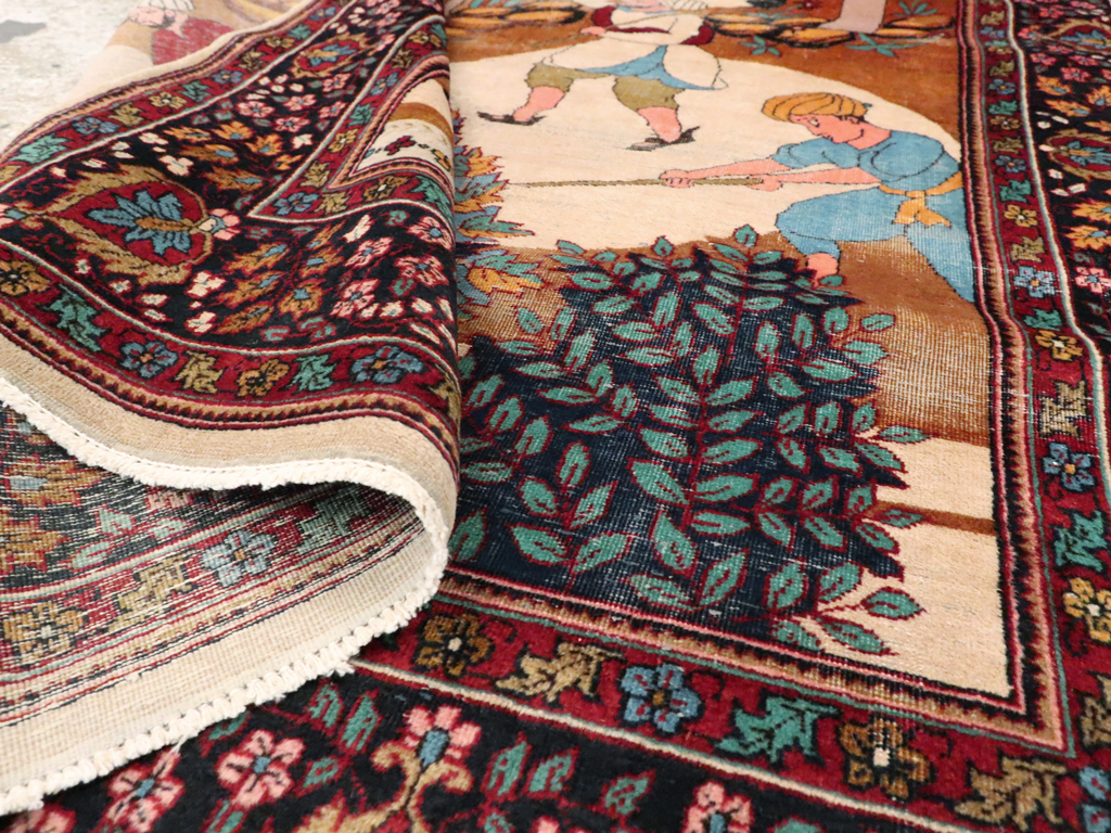 Vintage Indian Lahore Pictorial Rug, No.23797 - Staging