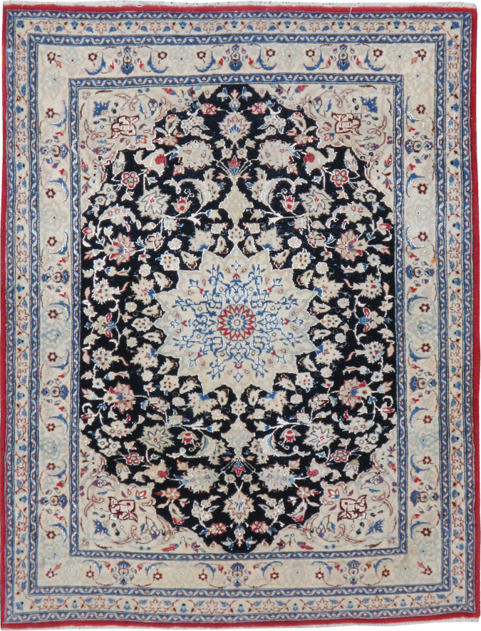 Vintage Persian Nain Rug, No.23799 - Staging
