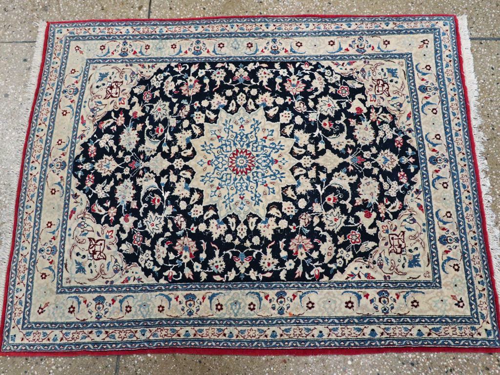 Vintage Persian Nain Rug, No.23799 - Staging
