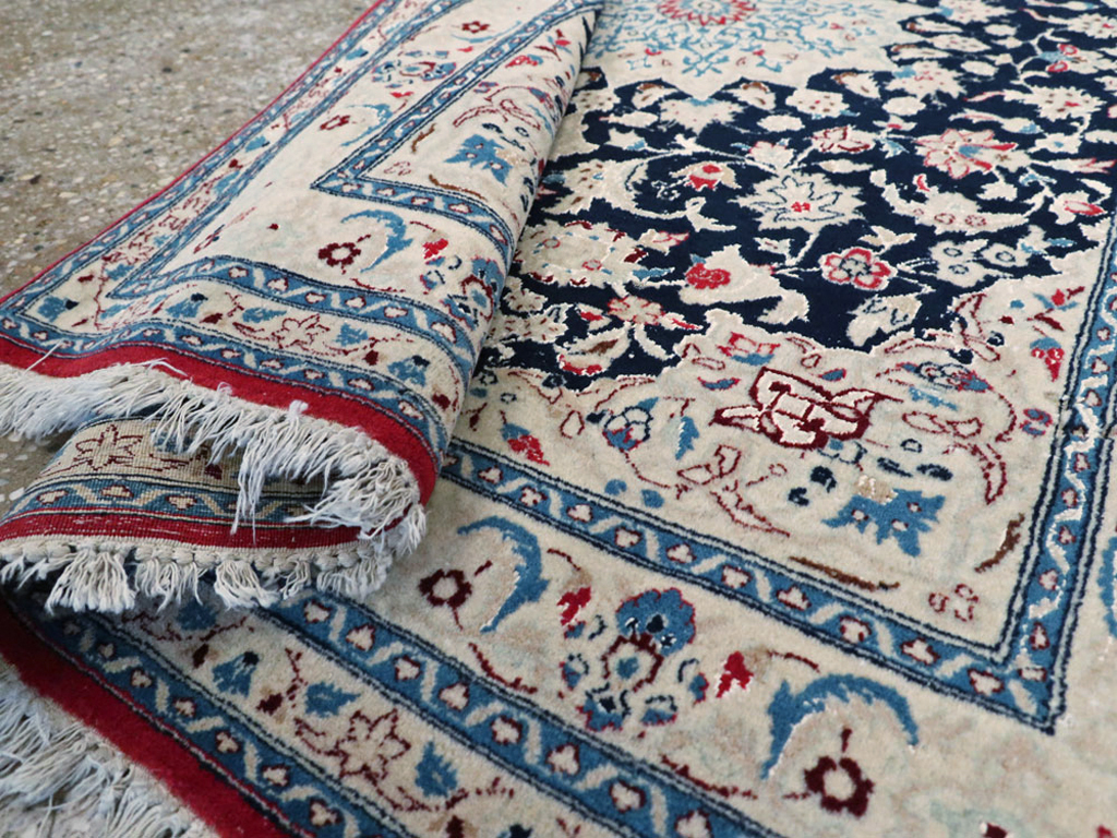 Vintage Persian Nain Rug, No.23799 - Staging