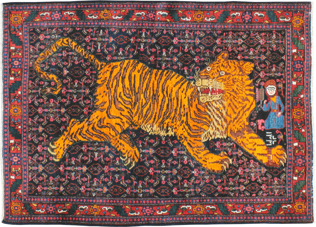 Vintage Persian Senneh Pictorial Rug, No.23836 - Staging