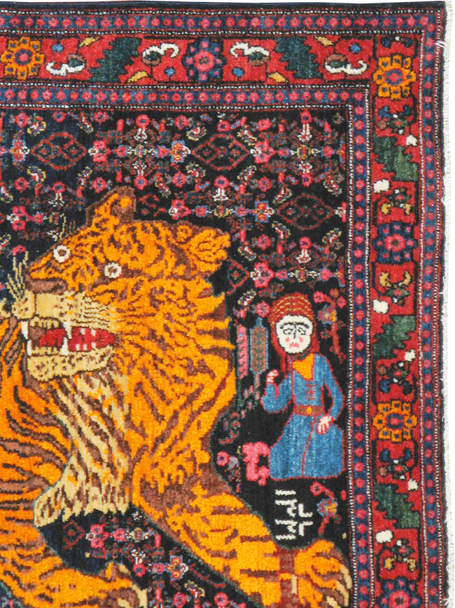 Vintage Persian Senneh Pictorial Rug, No.23836 - Staging