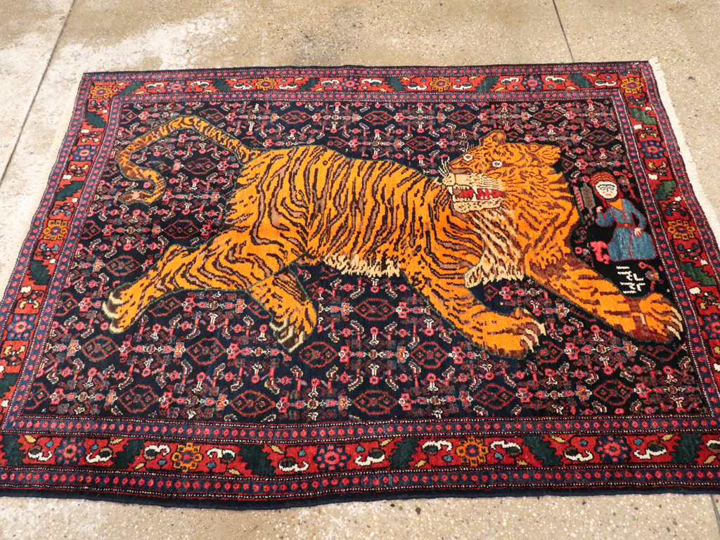 Vintage Persian Senneh Pictorial Rug, No.23836 - Staging