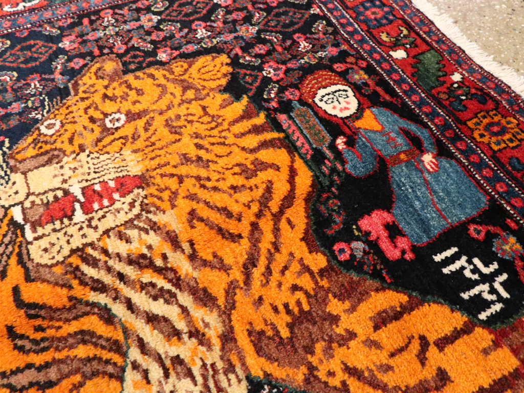 Vintage Persian Senneh Pictorial Rug, No.23836 - Staging