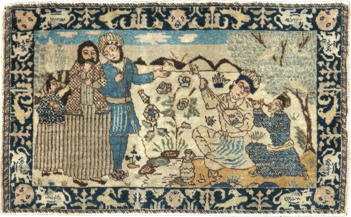 Vintage Persian Tabriz Pictorial Rug (Pair: 1 of 2), No.23892 - Staging