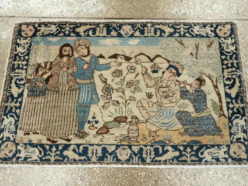 Vintage Persian Tabriz Pictorial Rug (Pair: 1 of 2), No.23892 - Staging