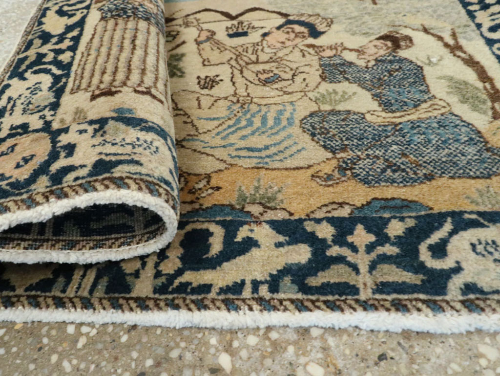 Vintage Persian Tabriz Pictorial Rug (Pair: 1 of 2), No.23892 - Staging