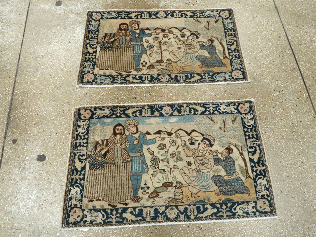 Vintage Persian Tabriz Pictorial Rug (Pair: 1 of 2), No.23892 - Staging