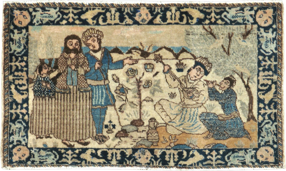 Vintage Persian Tabriz Pictorial Rug (Pair: 2 of 2), No.23893 - Staging