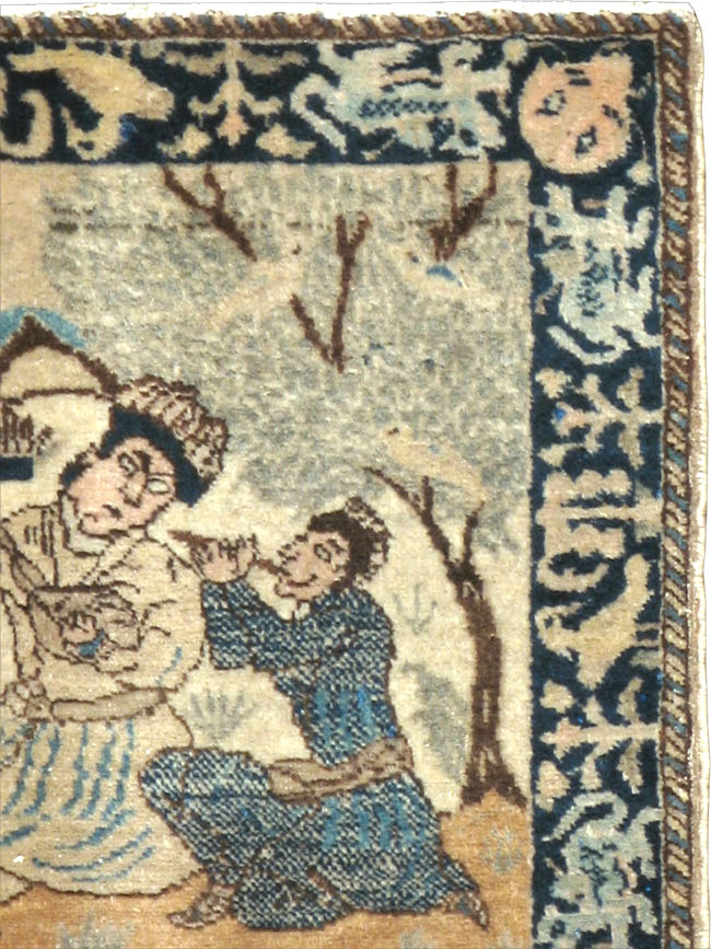 Vintage Persian Tabriz Pictorial Rug (Pair: 2 of 2), No.23893 - Staging