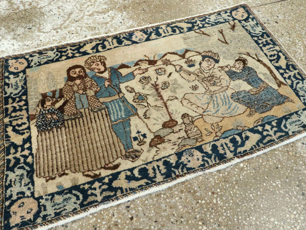 Vintage Persian Tabriz Pictorial Rug (Pair: 2 of 2), No.23893 - Staging