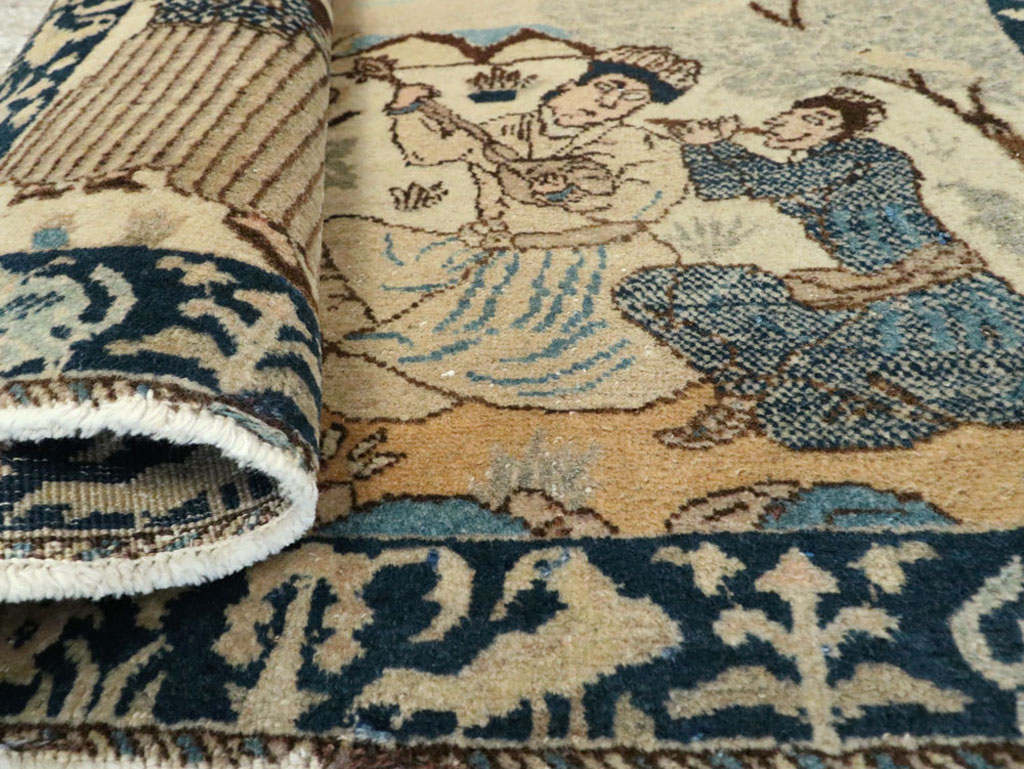 Vintage Persian Tabriz Pictorial Rug (Pair: 2 of 2), No.23893 - Staging