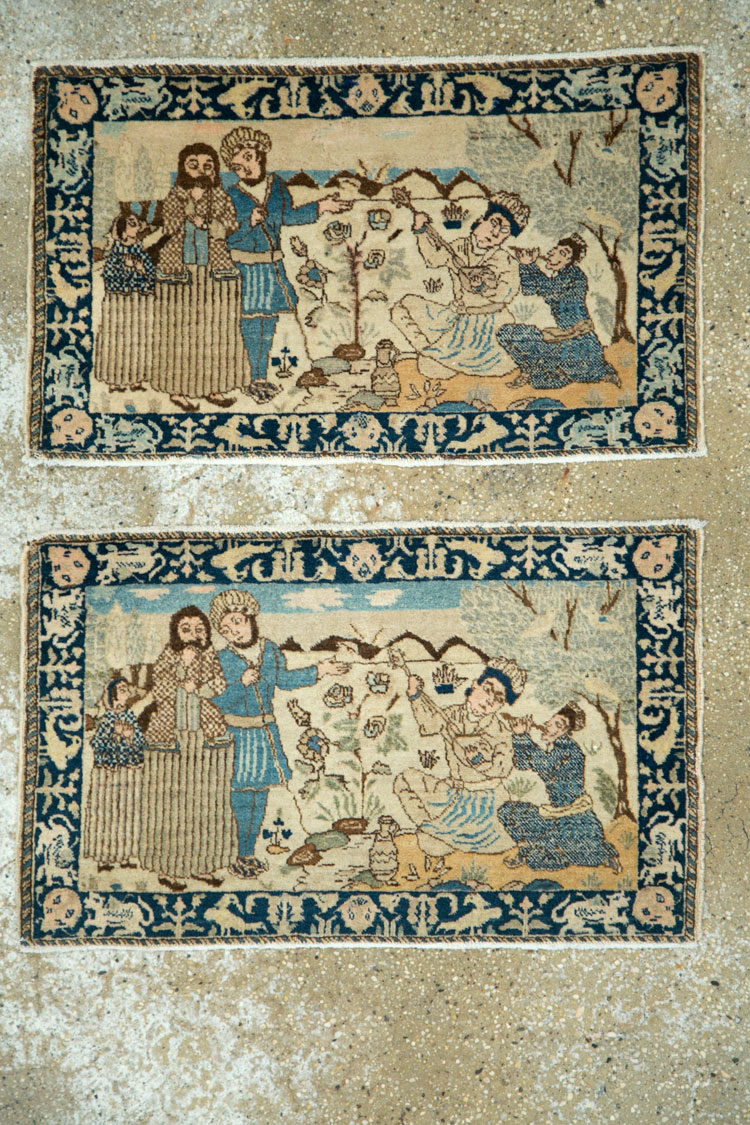 Vintage Persian Tabriz Pictorial Rug (Pair: 2 of 2), No.23893 - Staging