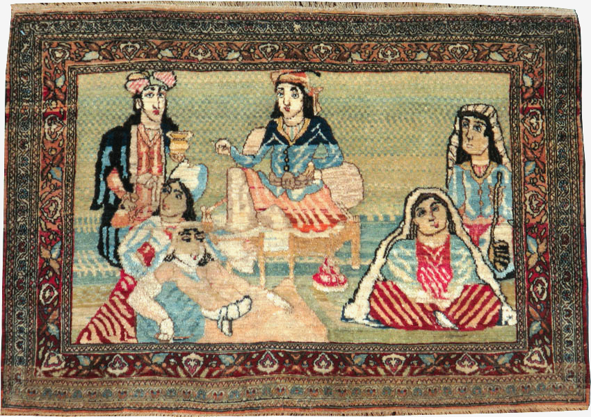 Vintage Persian Tabriz Pictorial Rug, No.23896 - Staging