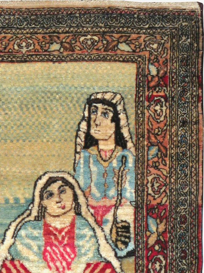 Vintage Persian Tabriz Pictorial Rug, No.23896 - Staging