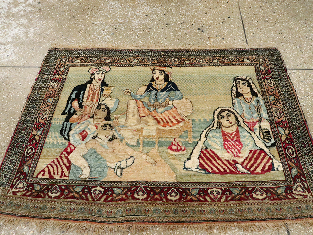 Vintage Persian Tabriz Pictorial Rug, No.23896 - Staging