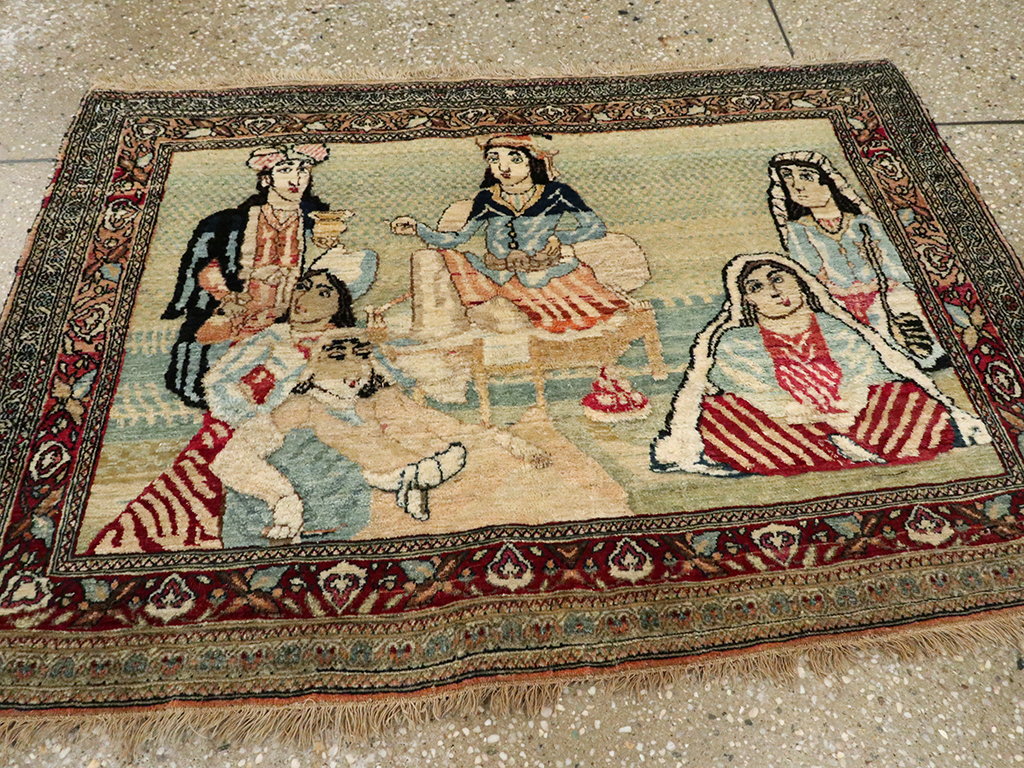 Vintage Persian Tabriz Pictorial Rug, No.23896 - Staging