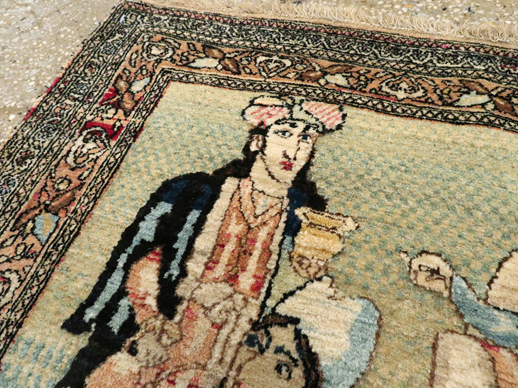 Vintage Persian Tabriz Pictorial Rug, No.23896 - Staging