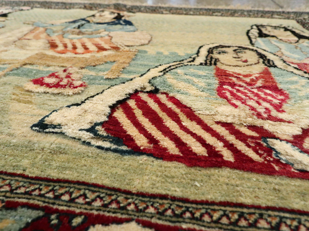 Vintage Persian Tabriz Pictorial Rug, No.23896 - Staging