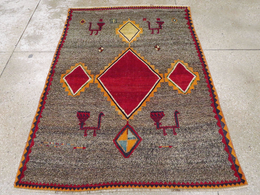 Vintage Persian Gabbeh Rug, No.23928 - Staging