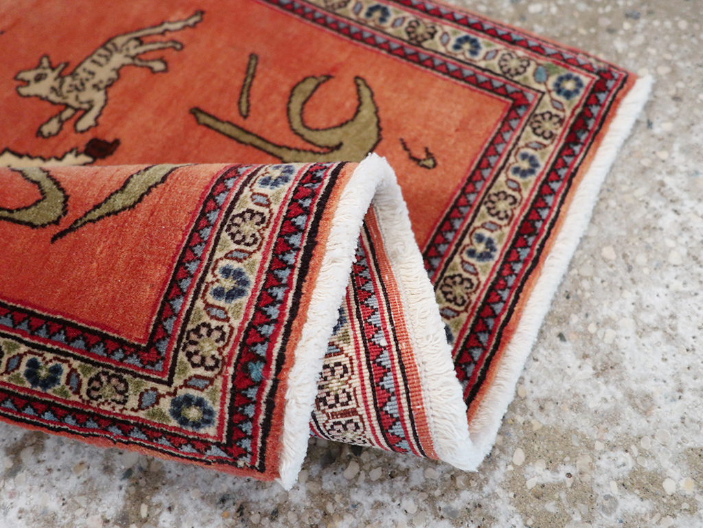 Vintage Persian Tabriz Pictorial Throw Rug, No.23951 - Staging