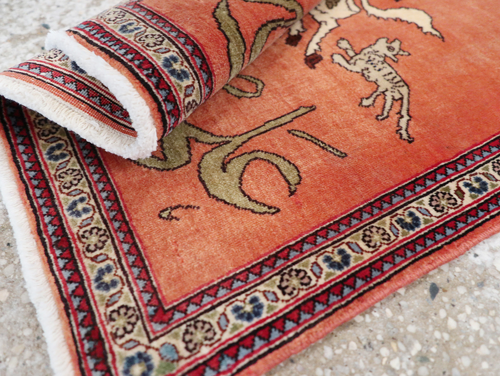 Vintage Persian Tabriz Pictorial Throw Rug, No.23951 - Staging