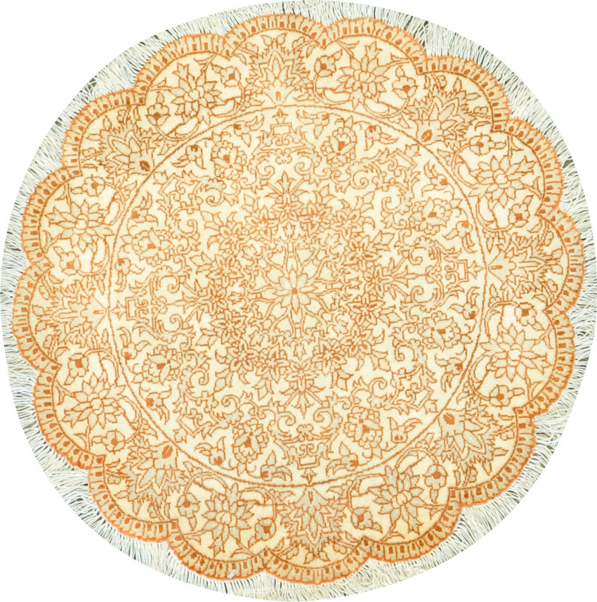Modern Silk Persian Quom Round Throw Rug, No.23954 - Staging