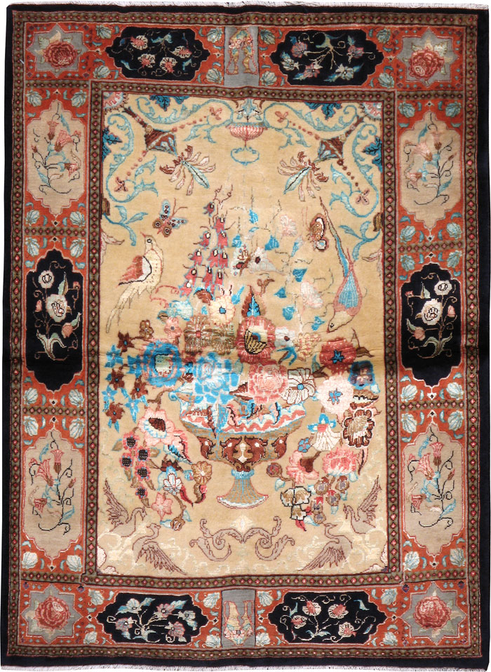 Vintage Persian Quom Pictorial Rug, No.23956 - Staging