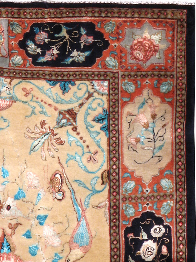 Vintage Persian Quom Pictorial Rug, No.23956 - Staging