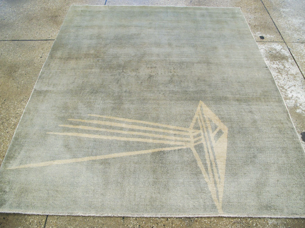 Vintage Persian Mashad Modernist Rug, No.23966 - Staging