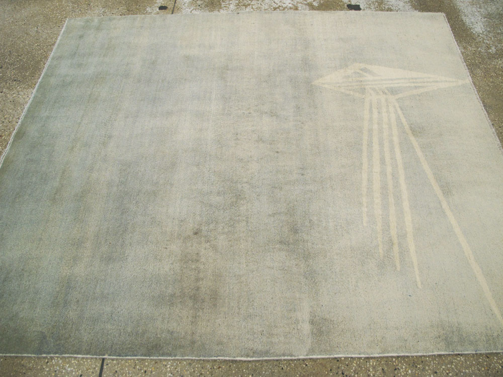 Vintage Persian Mashad Modernist Rug, No.23966 - Staging