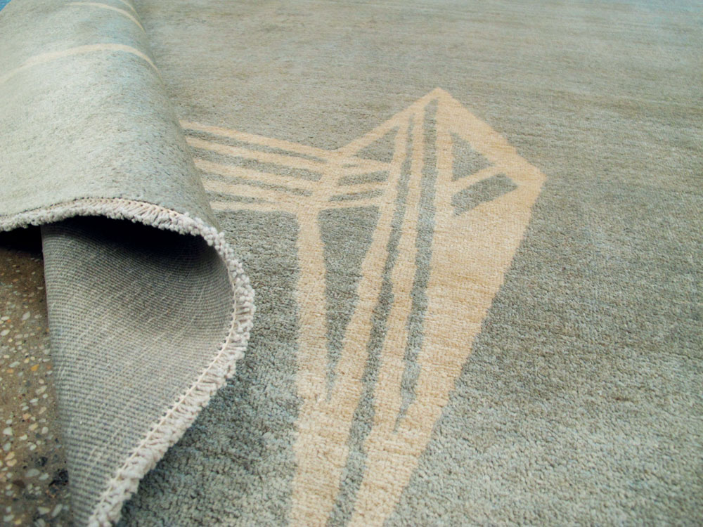 Vintage Persian Mashad Modernist Rug, No.23966 - Staging