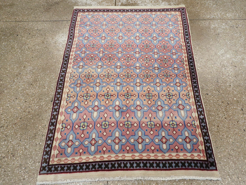 Vintage Persian Kashan Modernist Rug, No.23972 - Staging
