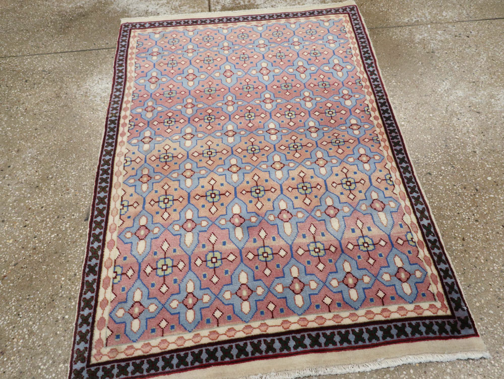 Vintage Persian Kashan Modernist Rug, No.23972 - Staging