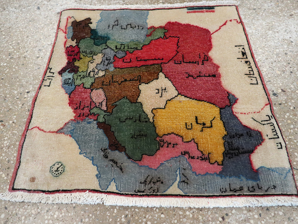 Antique Persian Tabriz Pictorial Map Rug, No.23973 - Staging