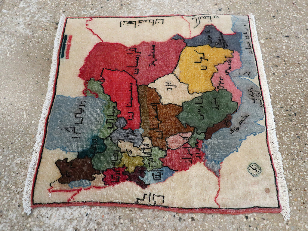 Antique Persian Tabriz Pictorial Map Rug, No.23973 - Staging