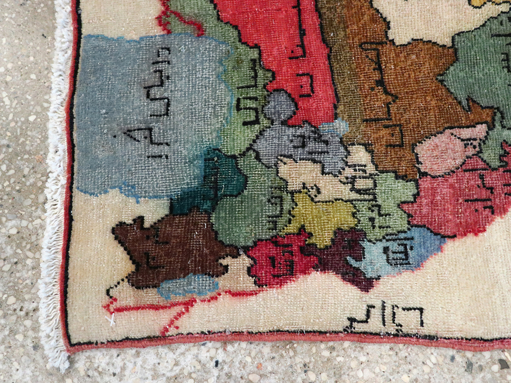 Antique Persian Tabriz Pictorial Map Rug, No.23973 - Staging