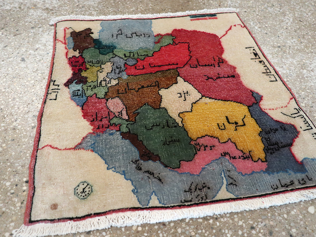 Antique Persian Tabriz Pictorial Map Rug, No.23973 - Staging