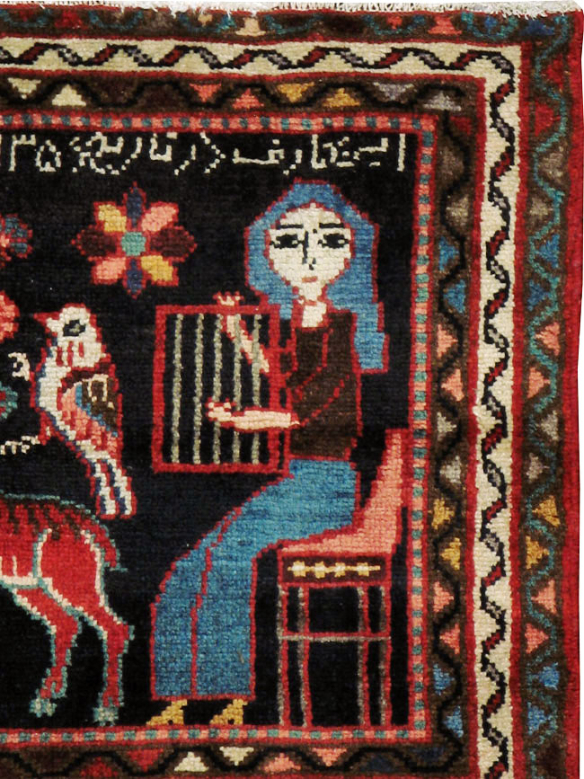 Vintage Persian Hamadan  Pictorial Rug, No.23989 - Staging