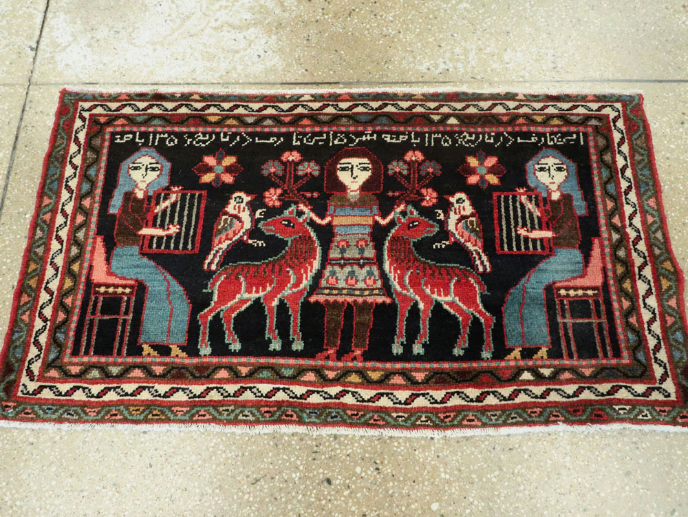 Vintage Persian Hamadan  Pictorial Rug, No.23989 - Staging