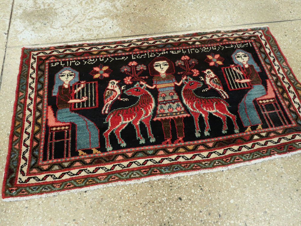 Vintage Persian Hamadan  Pictorial Rug, No.23989 - Staging