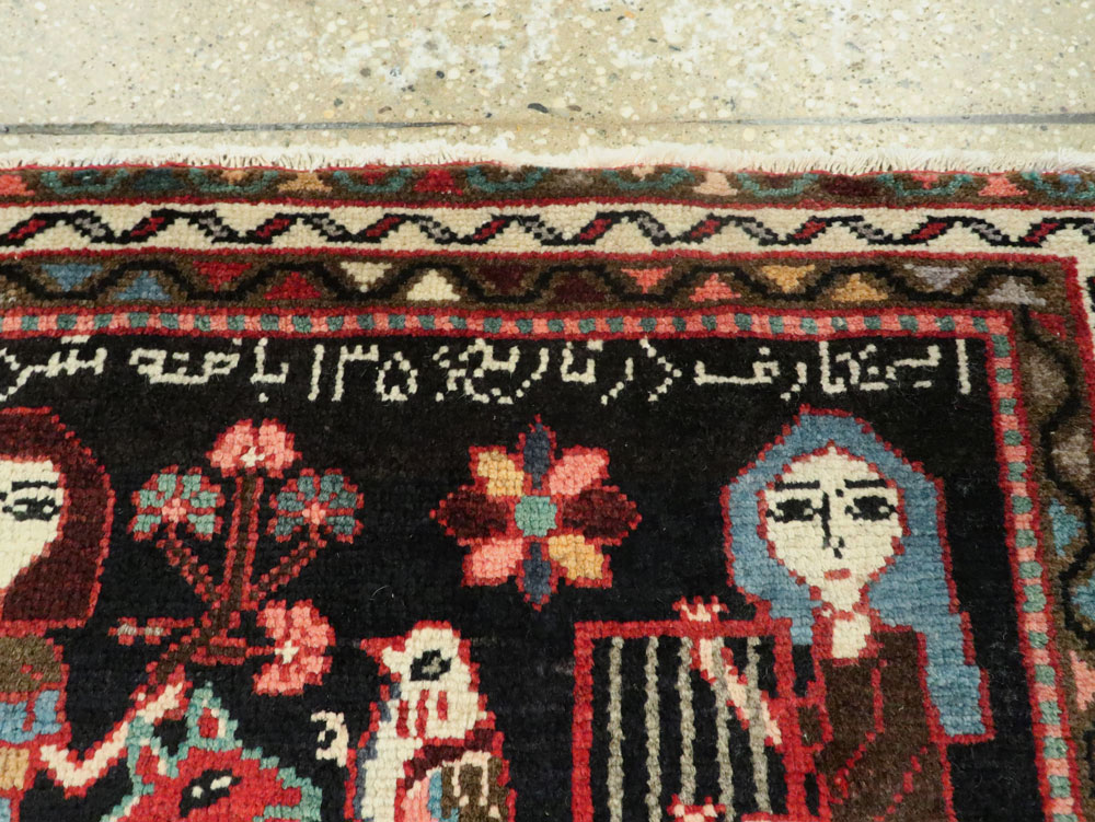 Vintage Persian Hamadan  Pictorial Rug, No.23989 - Staging