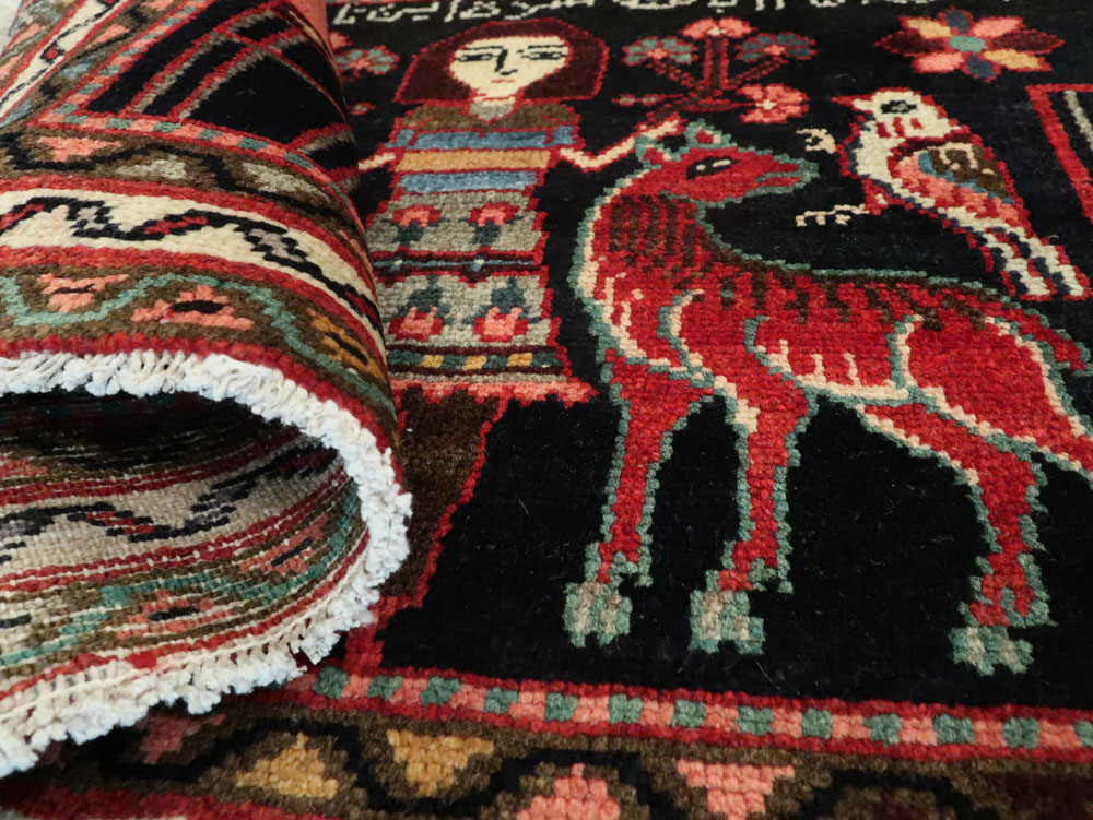Vintage Persian Hamadan  Pictorial Rug, No.23989 - Staging