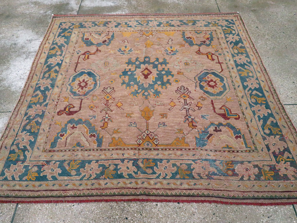 Antique Turkish Oushak Square Rug, No.23998 - Staging