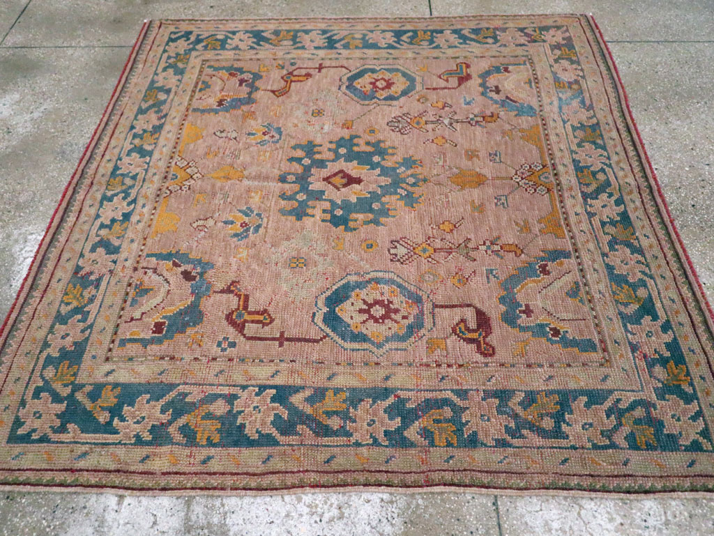 Antique Turkish Oushak Square Rug, No.23998 - Staging