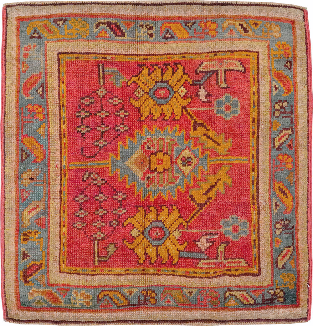 Antique Turkish Oushak Square Throw Rug, No.23999 - Staging
