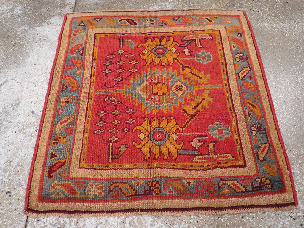 Antique Turkish Oushak Square Throw Rug, No.23999 - Staging