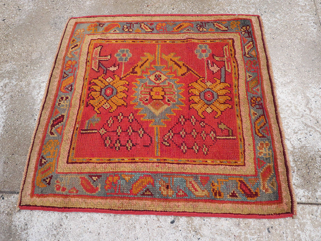 Antique Turkish Oushak Square Throw Rug, No.23999 - Staging